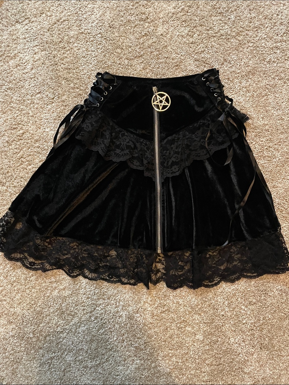 Pentagram Lace Up Velvet Mini Skirt